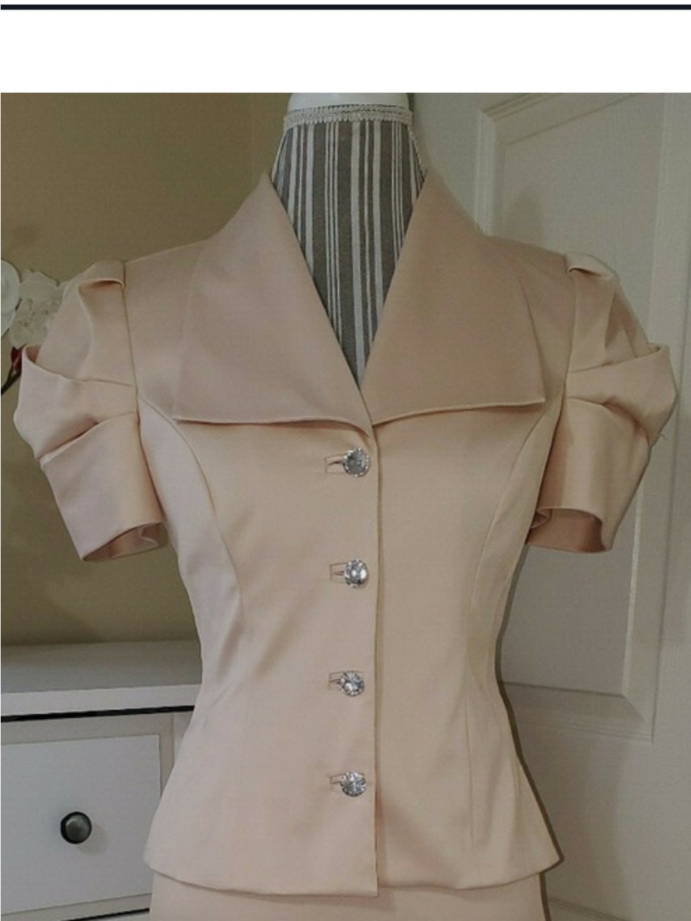 JS Collections Blush Short-Sleeve Peplum Blazer with Crystal Buttons